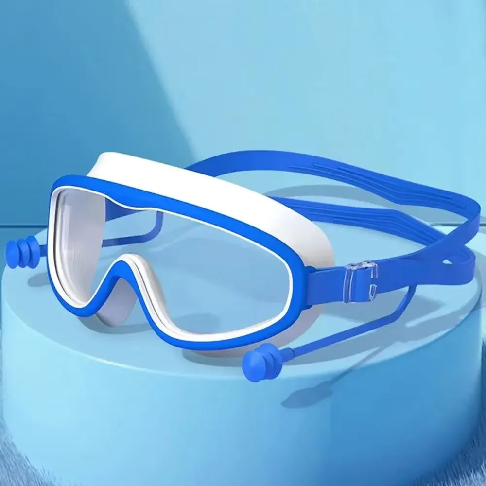 Outdoor Swim Goggles Large Frame Waterproof Anti-Fog UV Protection Glasses With Earplugs For 14 Years And Above