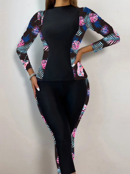 Rash Guard Floral Swimsuit Women Two Piece Surfing Long Sleeve And Pants Swimwear Female Beachwear Bathers Bathing Swimming Swim Suit