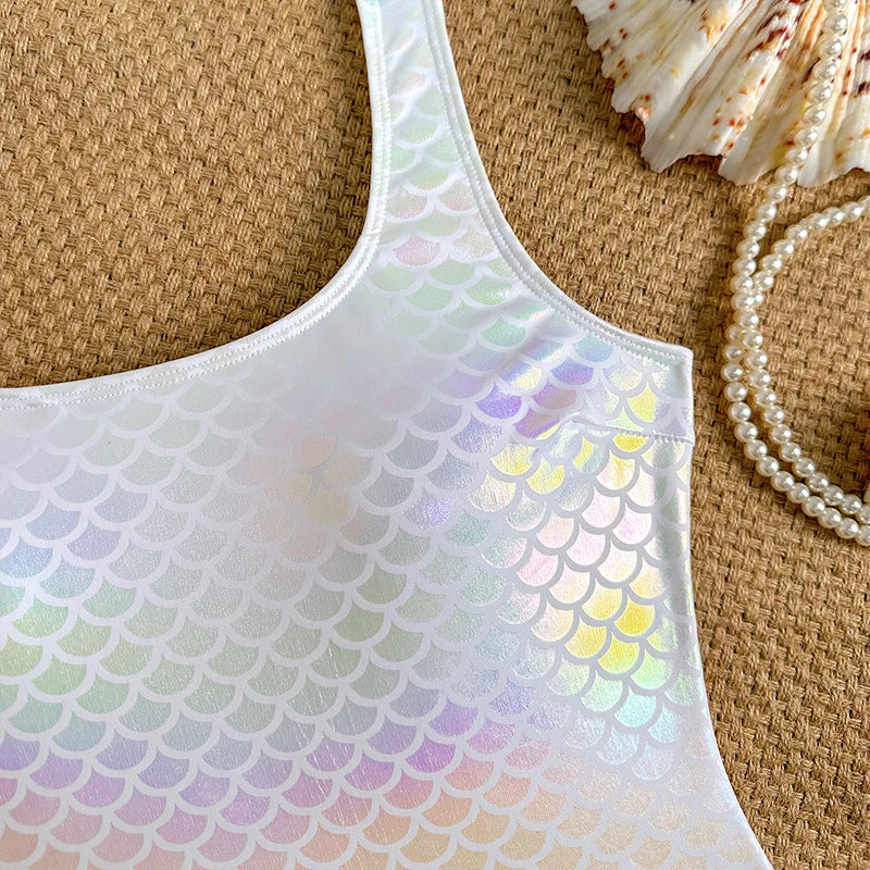 Mermaid Scales Print Bodysuit One Piece Swimsuit Women Swimwear Racing Sports Bathing Suit Woman Monokini Beach Wear