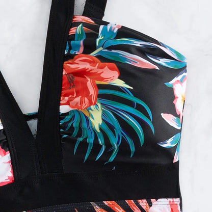 One Piece Swimsuit Women Swimwear Push Up Monokini Plunge Bathing Suit Floral Bodysuit Beach Wear Female Swimsuit
