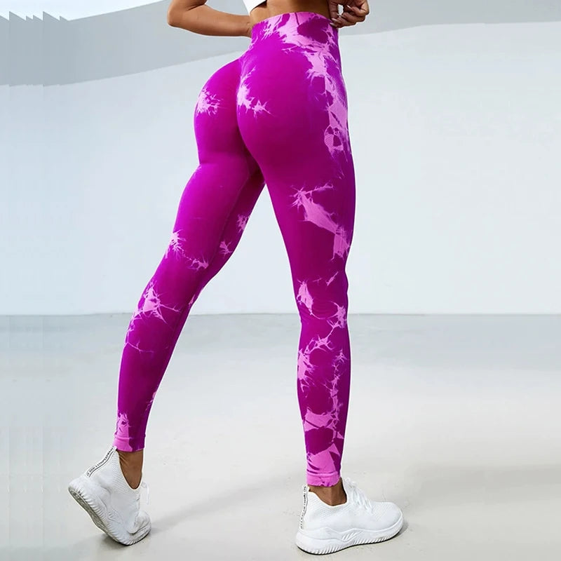 Aiithuug Womens High Waist Yoga Pants Tie Dye Ripped Tummy Control Workout Running Yoga Skinny Leggings Tummy Control Yoga Pants