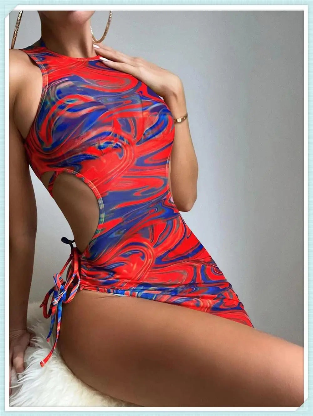 3 Piece Print Halter Triangle Bikini Sets Women Cover Up Swimwear Summer Swimsuit Female Bathing Swimming Suit Beachwear