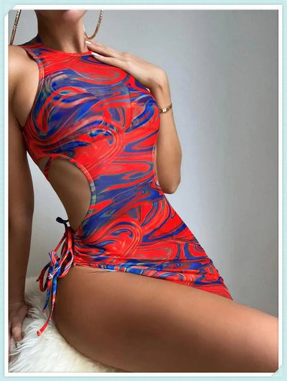 3 Piece Print Halter Triangle Bikini Sets Women Cover Up Swimwear Summer Swimsuit Female Bathing Swimming Suit Beachwear