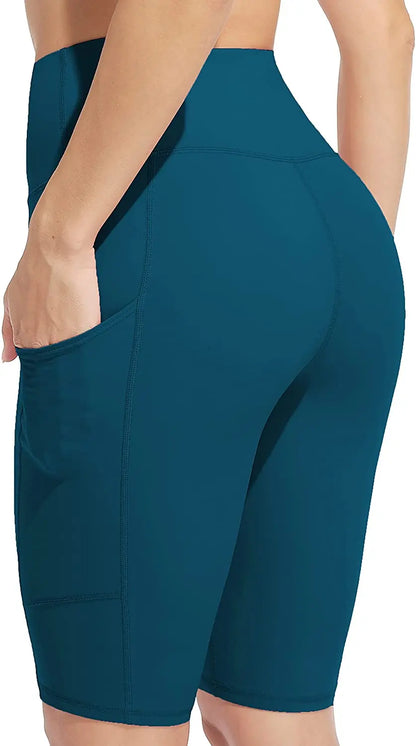 Anfilia Women Yoga Shorts Jogging  Running Sports Shorts  High-waist with Side Pockets Workout Shorts
