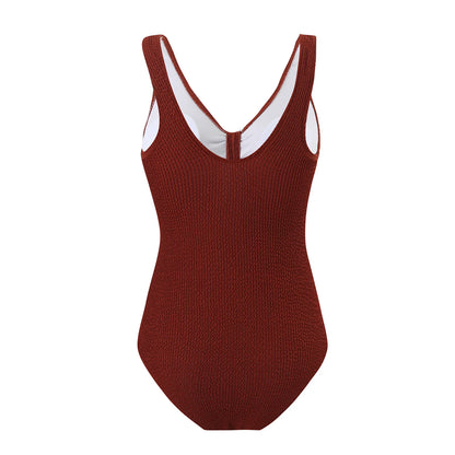 Womens One Piece Swimsuit Swim Leotard Sleeveless Low U Back Soft Cup Textured Monokini Bathing Suit for Beach Tropical Travel