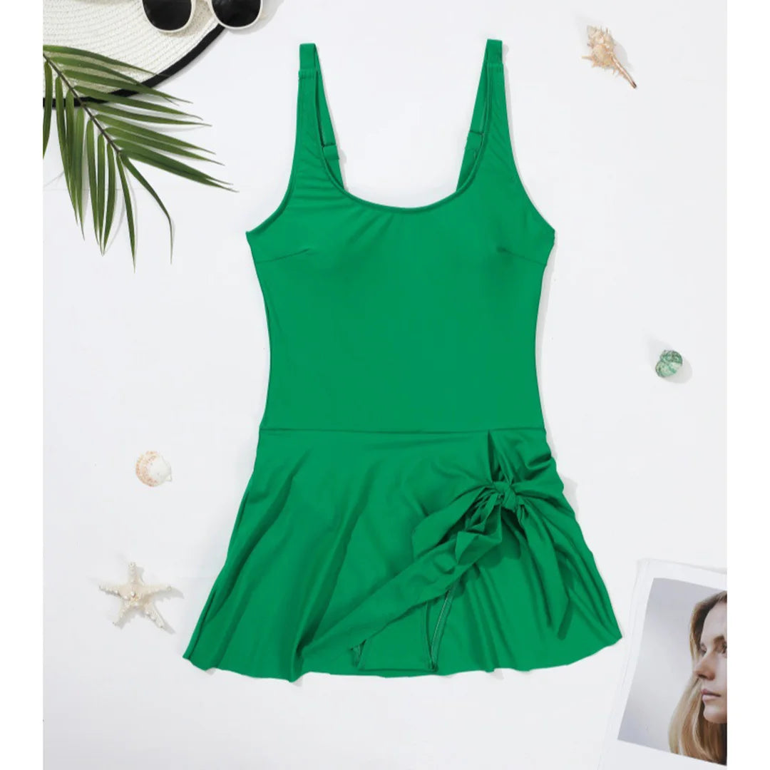 S - XXL 10 Colors Printed Solid Knotted Backless One Piece Swimsuit Women Swimwear Female Bather Bathing Suit Swim Dress