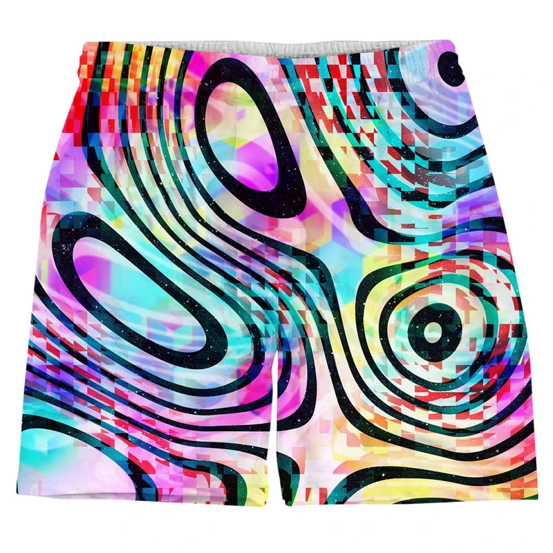 Colorful Psychedelic Pattern Men Short Pants 3D Printed Summer Hawaii Holiday Beach Shorts Male Fashion Hip Pop Sport Gym Trunks