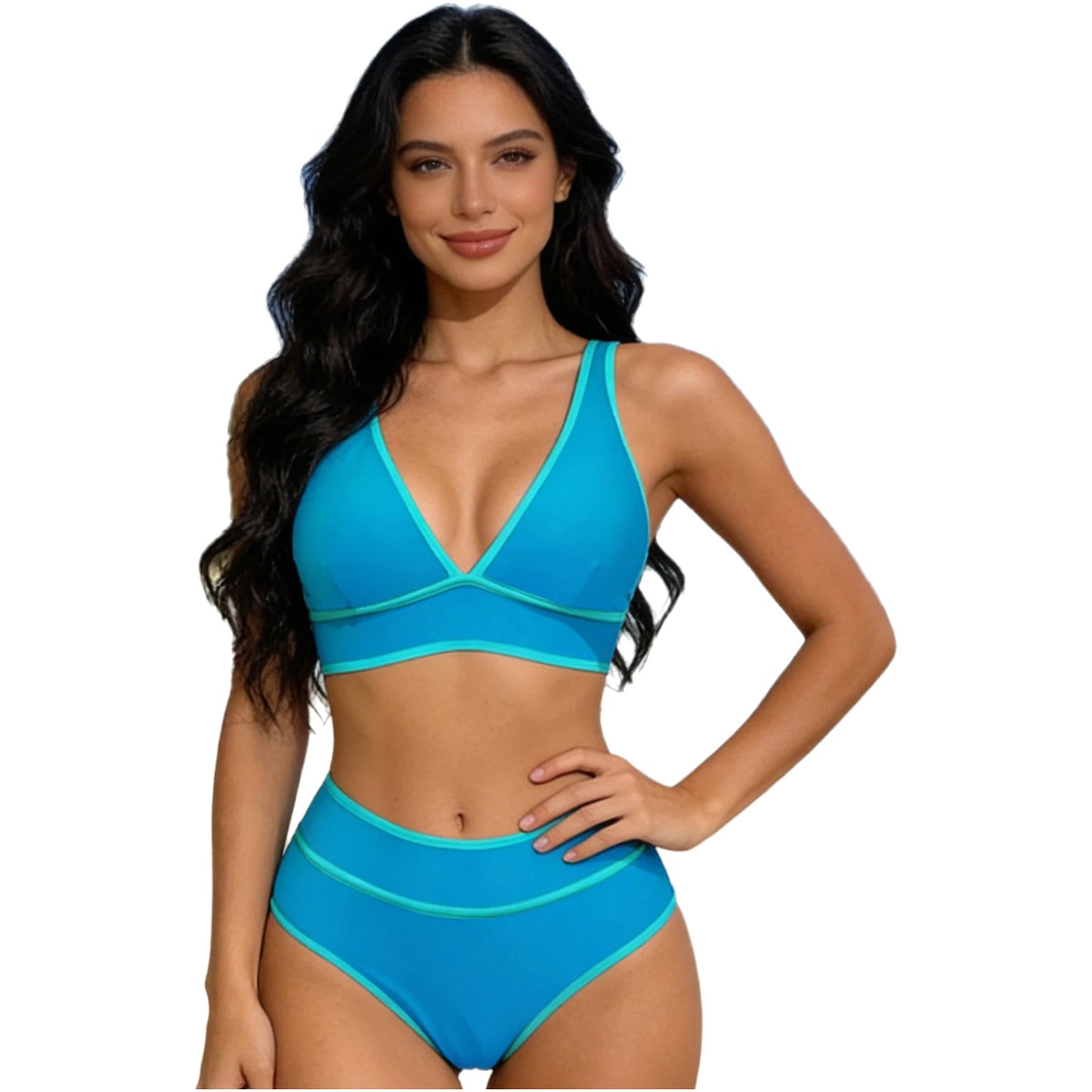 Women's Two Piece Printed Bikini Swimsuit Sets Two Pieces Swimwear V Neck High Waisted Color Block Sports Swimming Bathing Suit