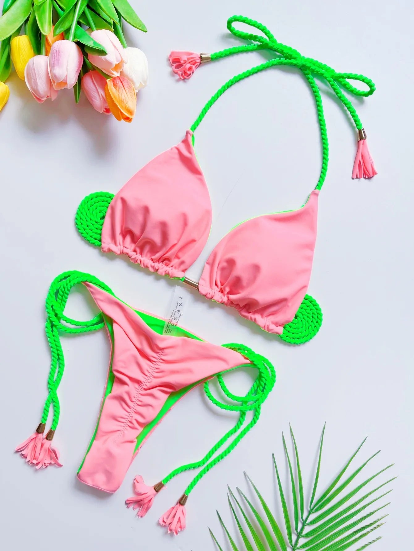 Braiding rope Solid Bikini Set Swimwear Women's Swimsuit Two-piece Triangle  Bathing Suit Brazilian Biquini