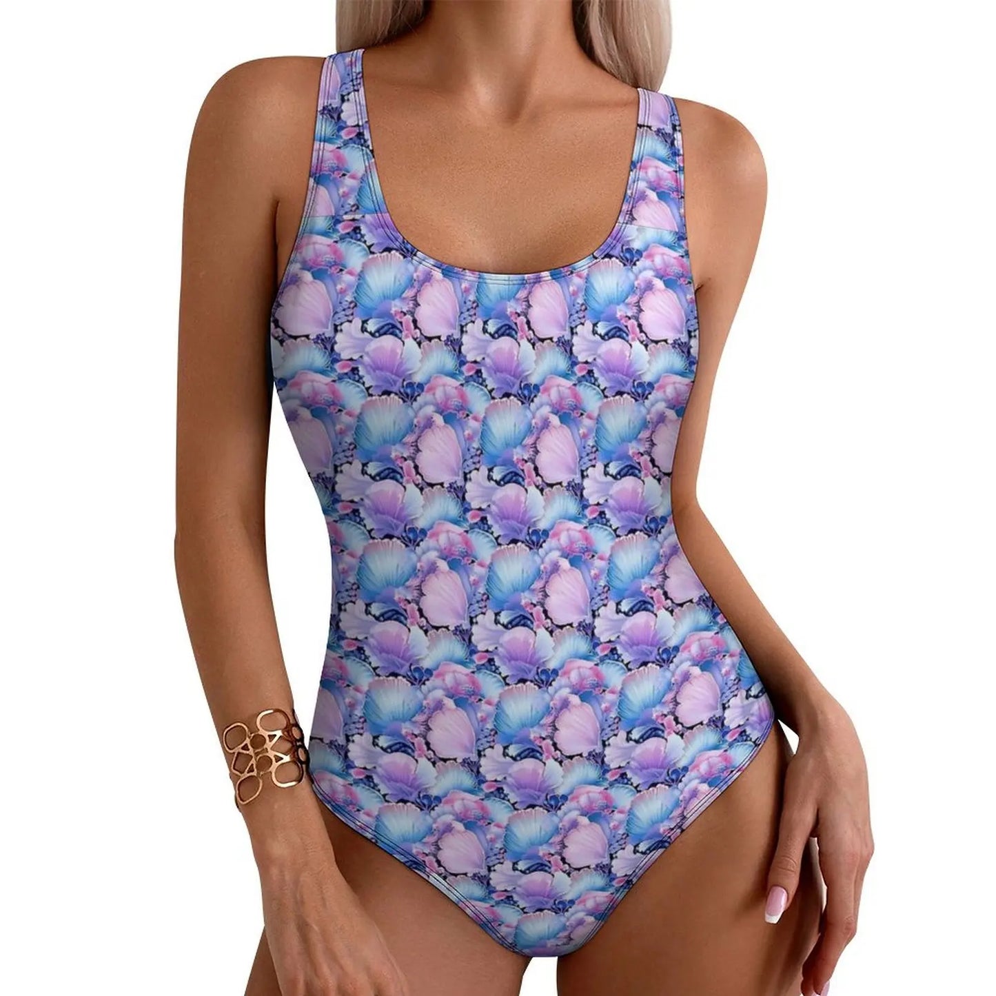 Colorful Sea Shells Print Swimsuit  One Piece Swimwear Push Up Novelty Monokini Sexy Holiday Swim Design Swimsuits