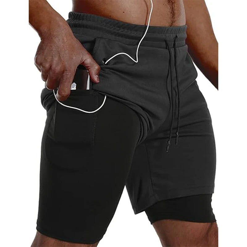 Men Sport Shorts Sportswear Double-deck Running Shorts 2 In 1 Beach Bottoms Summer Gym Fitness Training Jogging Short Pants Men