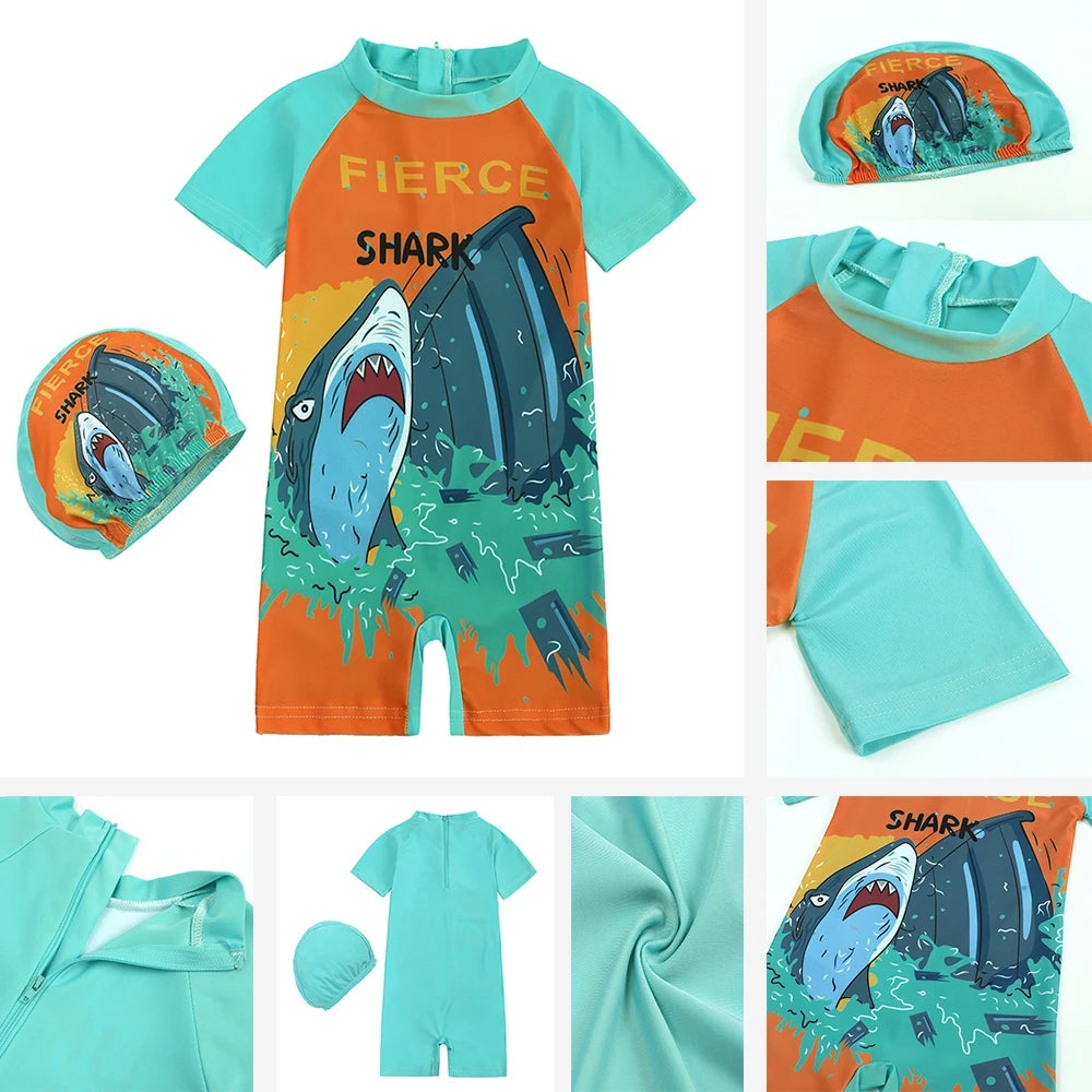 Toddler Children Swimwear Suit Print UV Kids Boys Girls Summer Beach Clothes 2Pcs Cap+Bathing Swimming Diving Swimsuit