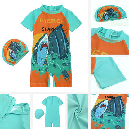 Toddler Children Swimwear Suit Print UV Kids Boys Girls Summer Beach Clothes 2Pcs Cap+Bathing Swimming Diving Swimsuit