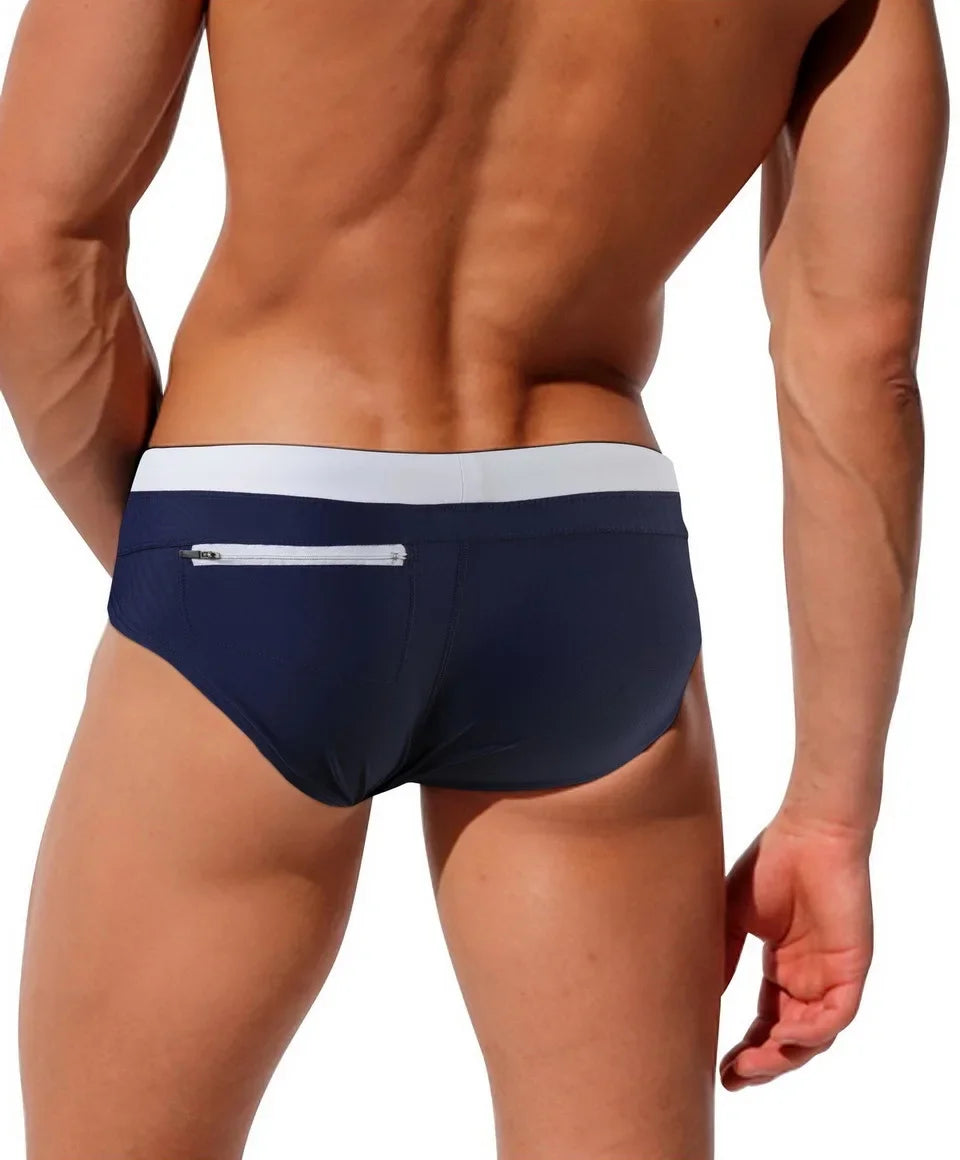 Swimwear Man Back Zipper Swim Trunks Beach Shorts Surfing Shorts Swimming Briefs