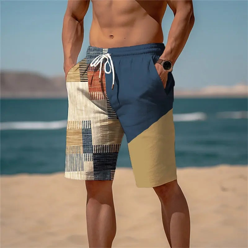 3D plaid print men's casual shorts Tropical summer simple style fashion shorts, quick-drying and comfortable close-fitting