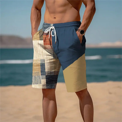 3D plaid print men's casual shorts Tropical summer simple style fashion shorts, quick-drying and comfortable close-fitting