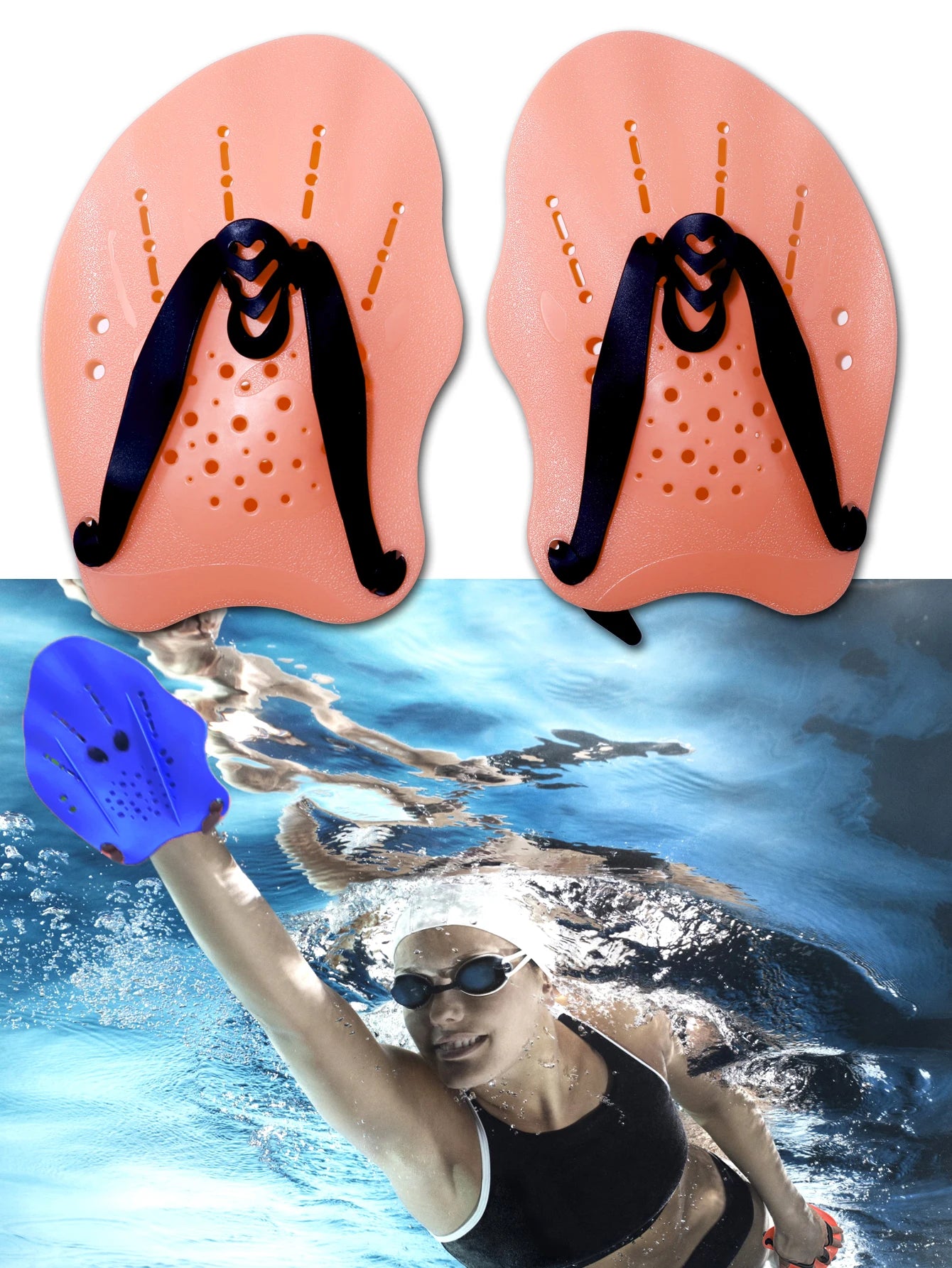 1 pair of swimming training paddles, swimming training paddles with adjustable silicone straps, snorkeling and diving gloves