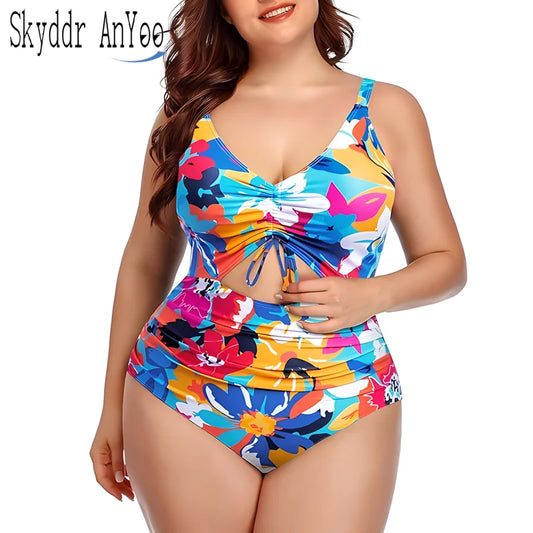 One Piece Floral Printed Women Plus Size Swimsuits Cutout Tummy Control Swimwear Summer Female Monokini Bathing Suit