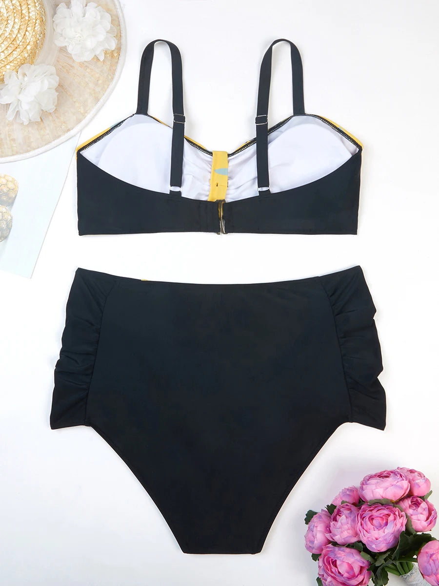 Large Plus Size Print Bikini Two Piece High Waist Swimsuit Women Swimwear Female Bathing Suit Beachwear Swimming