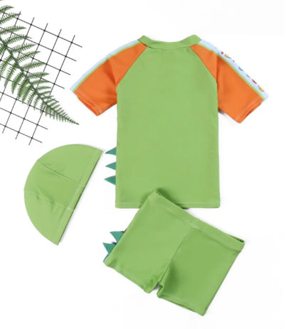 Kids Boy Swimsuit Letter Dinosaur Print Two-Piece Suits 3PCS Cartoon Children Board Shorts Children Boys Swimwear Surfing Suit