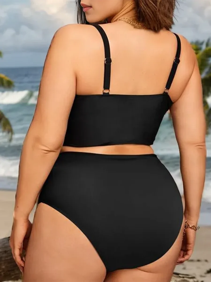 Large Plus Size Push Up Solid Bikini Two Piece High Waist Swimsuit Women Swimwear Female Bathing Suit Beachwear Swimming