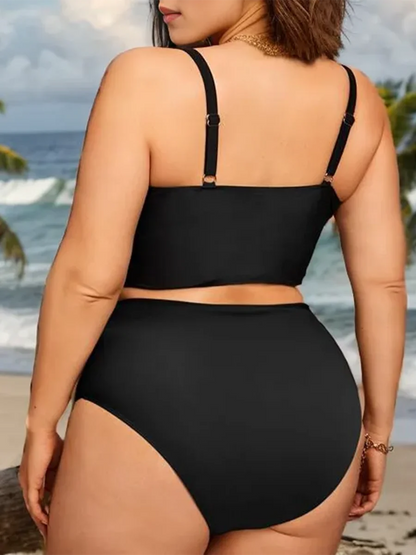 Large Plus Size Push Up Solid Bikini Two Piece High Waist Swimsuit Women Swimwear Female Bathing Suit Beachwear Swimming