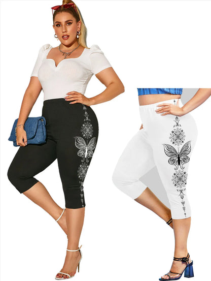 Plus Size High Waist Capri Leggings Ladies Yoga Body Shaping Black Casual Jeggings 3D Printed Skinny Pencil Pants 5XL