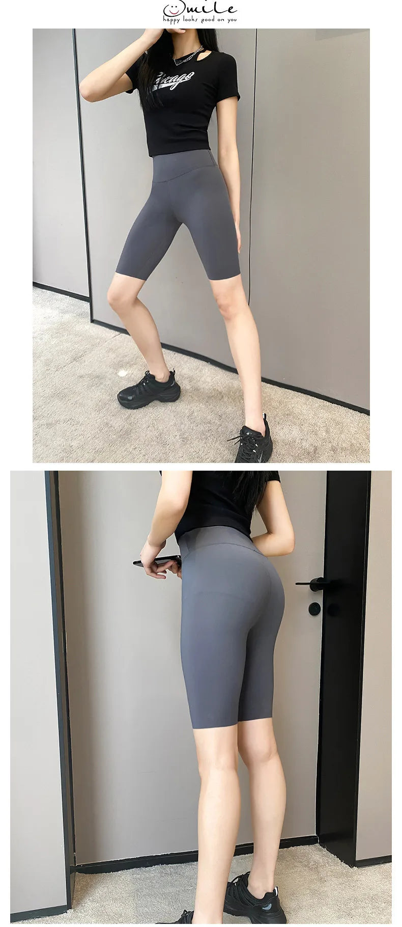 BIVIGAOS Summer Basic Cycling Shorts Women Casual Sharkskin Knee Length Short Legging High Waist Tight Sport Running Biker Short