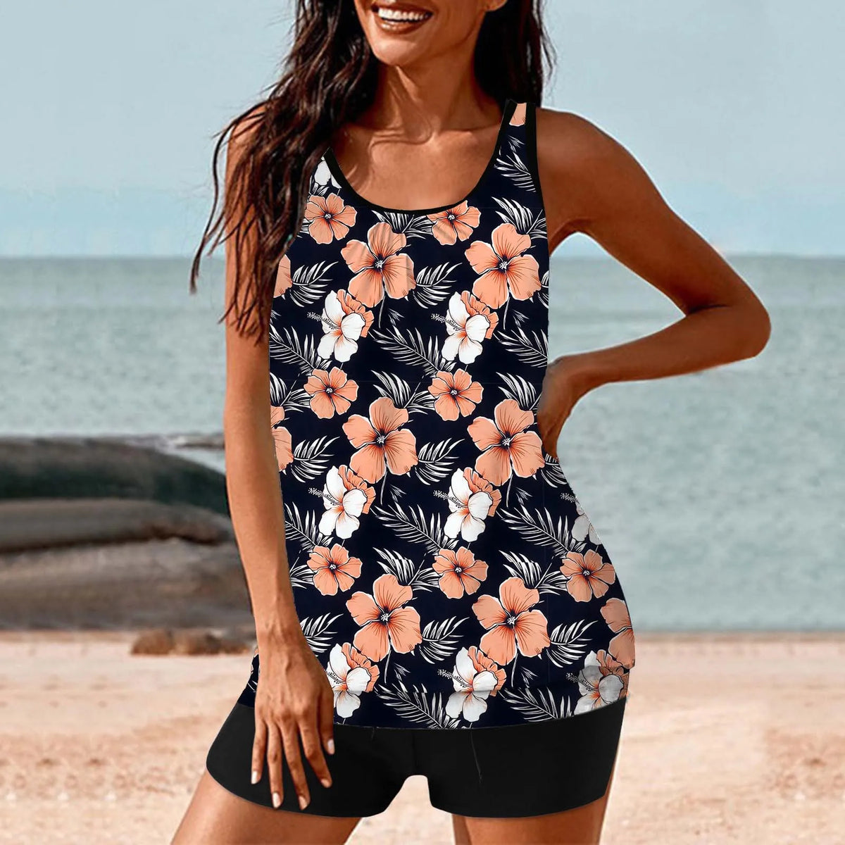 Printed Floral Tankini Two Pieces Tankini Swimsuit Women Vintage Swimwear Female Bathers Bathing Swimming Swim Suit Beachwear