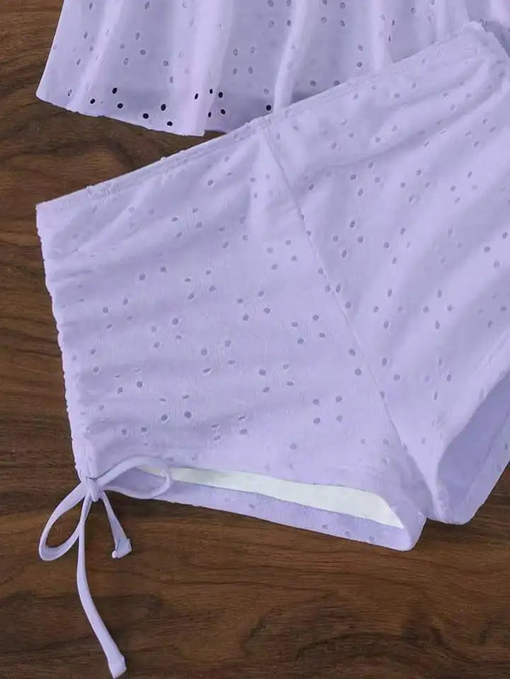 Women's Bathing Suit Two Pieces Push Up Tankini Set Summer Beach Wear White High Waisted Swimwear Women Swimsuit Shorts