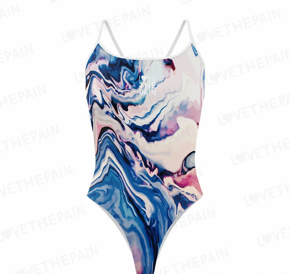 Blue Pink & Red Swirls Love The Pain Female One-piece Swimsuit  Swimwear Functional Training