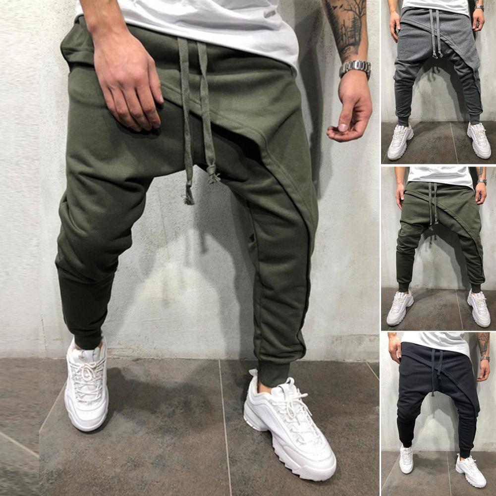 Men Harem Pants Ankle Tied Hip Hop Double Layer Running Baggy Pants Korean Casual Elastic Waist Trousers Sweatpants Tracksuits