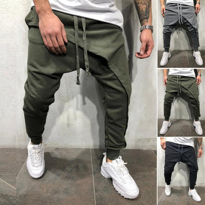 Men Harem Pants Ankle Tied Hip Hop Double Layer Running Baggy Pants Korean Casual Elastic Waist Trousers Sweatpants Tracksuits