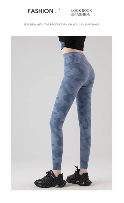 BIVIGAOS Spring Summer Seamless Camouflage Sharkskin Leggings Women Fashion High Waist Casual Sports Tights Fitness Leggings