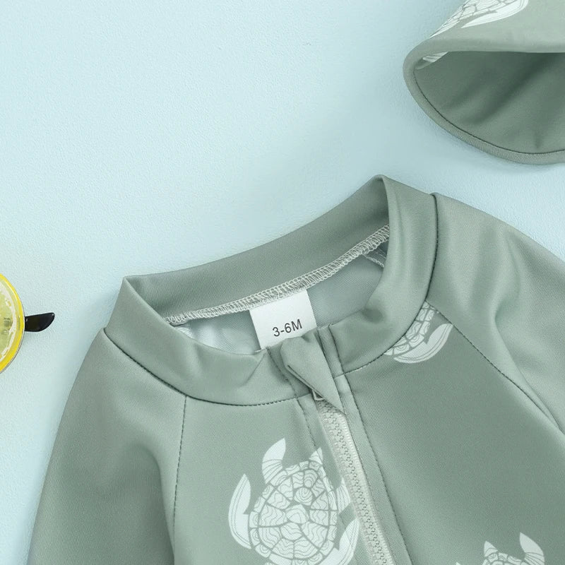 Baby Boy Swimming Suit Baby Swimsuit 3 6 12 18 24M 2T 3T Infant Toddler Boys Swimwear Zipper Long Sleeve Rash Guard with Hat