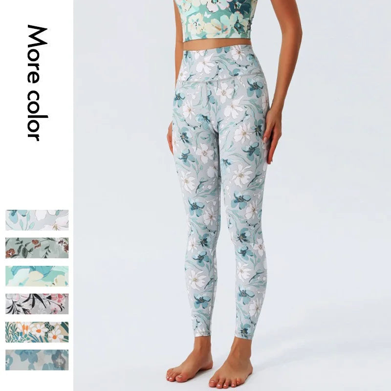 Women Flower Yoga Pants Sports Leggings Training Long Tights Running Trousers Ladies High Waist Workout Sportswear