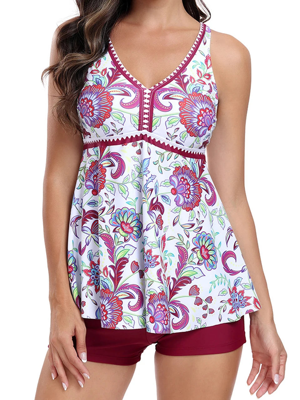Two Piece Swimsuit Women V-Neck Print Tankini Set Female High Waist Swimwear Beachwear Bathers Bathing Swimming Suit Summer