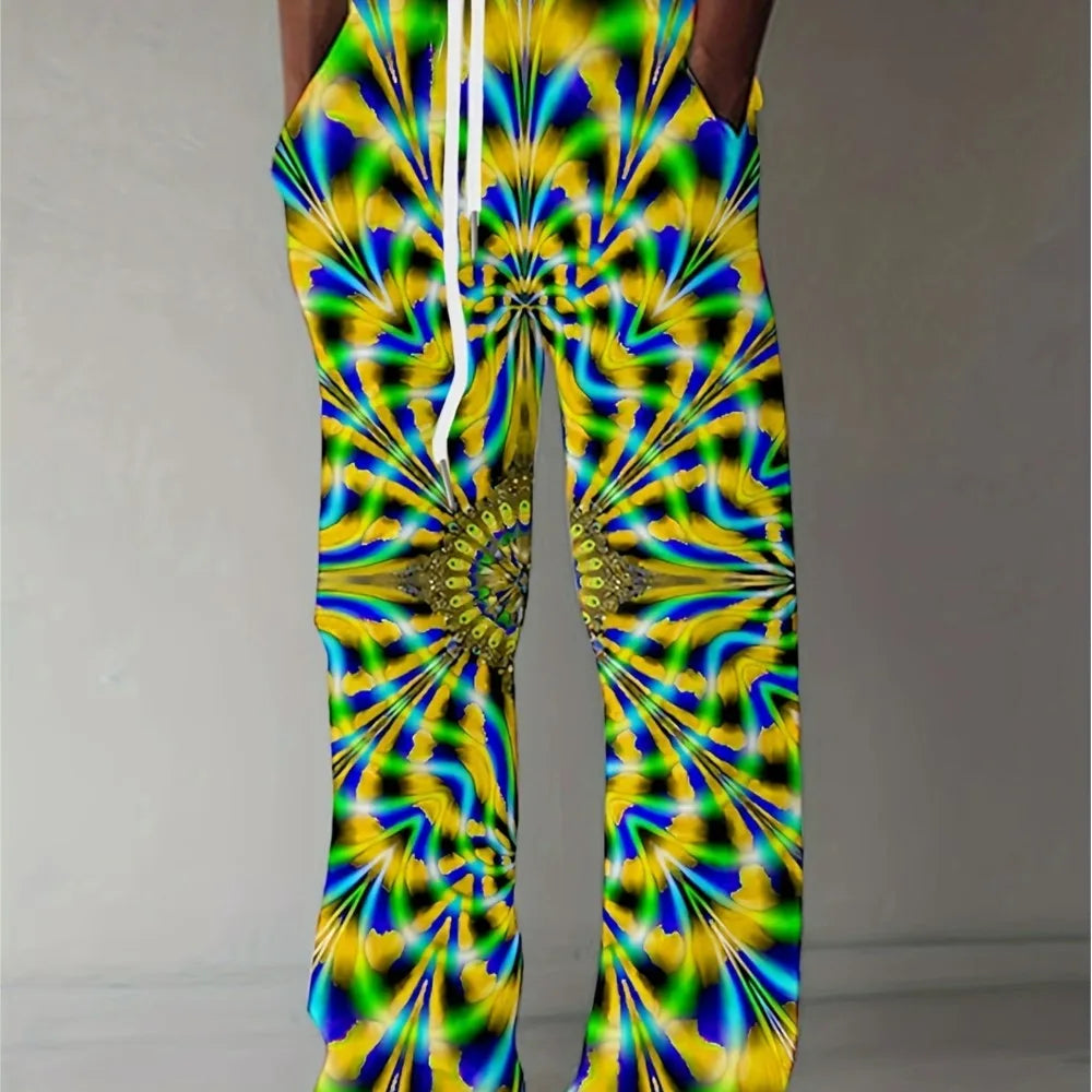 Men's Pants Summer Holiday Street Beach Pants Drawstring Pocket Casual Pants Abstract Texture Printed Men's Pants
