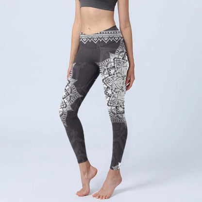 High Waisted Yoga Pants Leggings for Women Bamboo Print Workout Tights Non-See Through Gym Fitness Running Athletic Wear