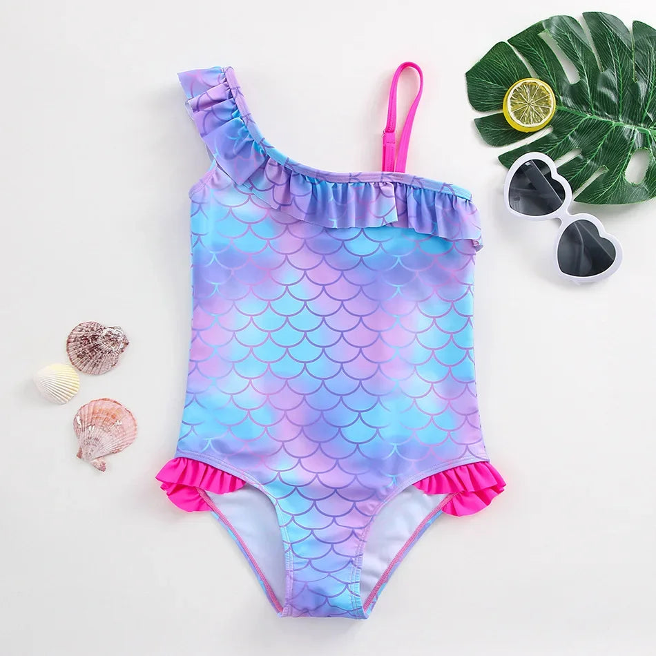 Girls Swimsuit One-Piece Mermaid Fish Scale Unicorn Children's Swimwear Girls Beachwear 2 3 4 5 6 7 8 Years