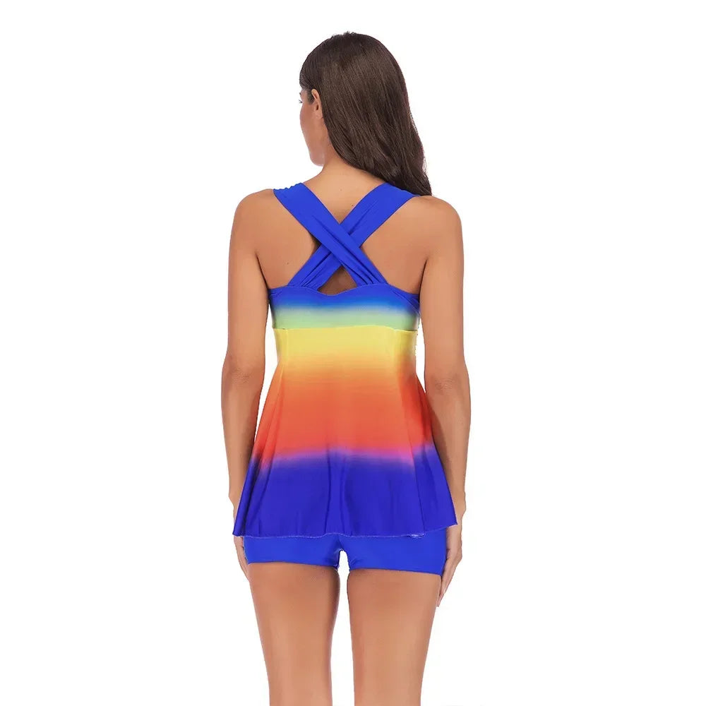Skirt style swimsuit gradient rainbow print Suits Swimwear Swimsuit Women Summer Tankini Sets Swimming Bathing Suit