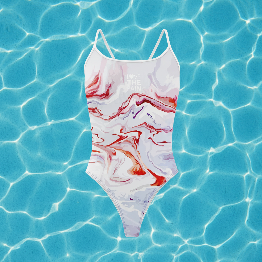 Blue Pink & Red Swirls Love The Pain Female One-piece Swimsuit  Swimwear Functional Training Bathers Squad Pool