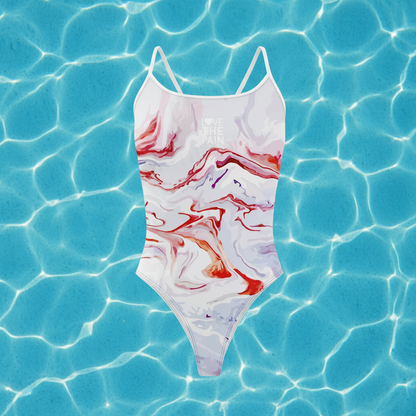 Blue Pink & Red Swirls Love The Pain Female One-piece Swimsuit  Swimwear Functional Training Bathers Squad Pool