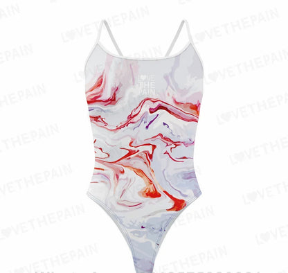 Blue Pink & Red Swirls Love The Pain Female One-piece Swimsuit  Swimwear Functional Training