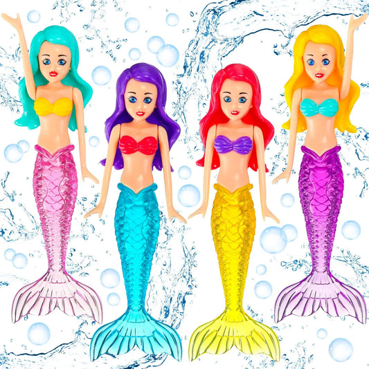 4 Pieces Mermaid Dive Toys Mermaid Bath Toys Colorful Mermaid Pool Toys Swimming Pool Games for Toddlers Boys Girls Teens Adults