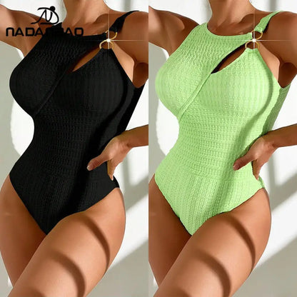 Summer Solid Color One-Piece Swimsuit Ladies Black Hollow Conservative Swimwear Beach Swimming Bathing Suit for Women