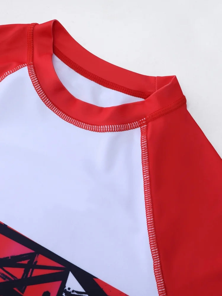 Boys' Red Geometric Long Sleeve Rash Guard & Shorts Set