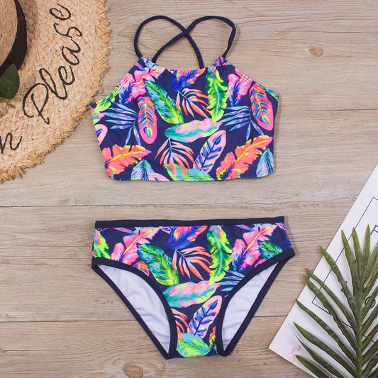 7-14Year Rainbow Print Child Bikini Set 2024 Girls Swimsuit Swimwear For Kids Summer Brazilian Teen Baby Swimming Suit Set 2
