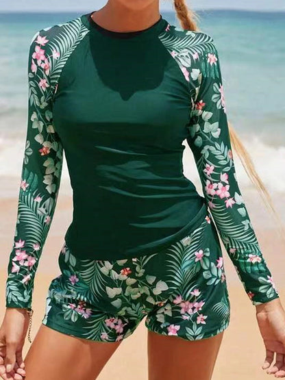 Long Sleeve Surfing Sport Swimwear Women Two Pieces Print Swimwear Female Bathers Bathing Swimming Swim Suit Beachwear Lady