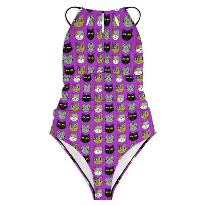 Funny Cat Swimsuit Cartoon Animal Print Women Swimwear One-Piece Bodysuit Holiday Swim Push Up High Cut Beach Outfits